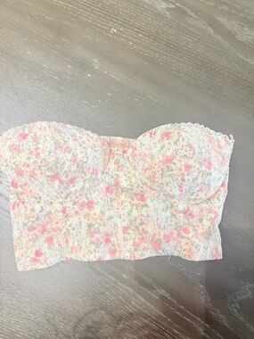 Altar'd State Pink and Cream Floral Lace Longline Bralette